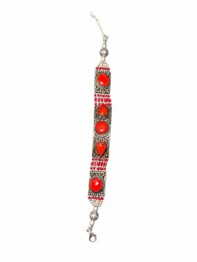 Red Stone Beaded Women's Bracelet